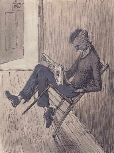 壁に椅子をもたせかける青年、1952年。 作： Shirley Markham