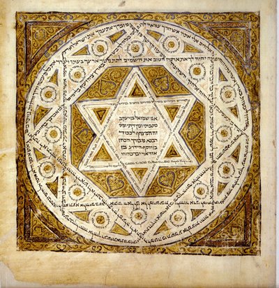 ヘブライ語聖書の最古の完全なコーデックスのカバー、c.1010（ベラムのペンとインク） 作： Shmuel ben Yakob