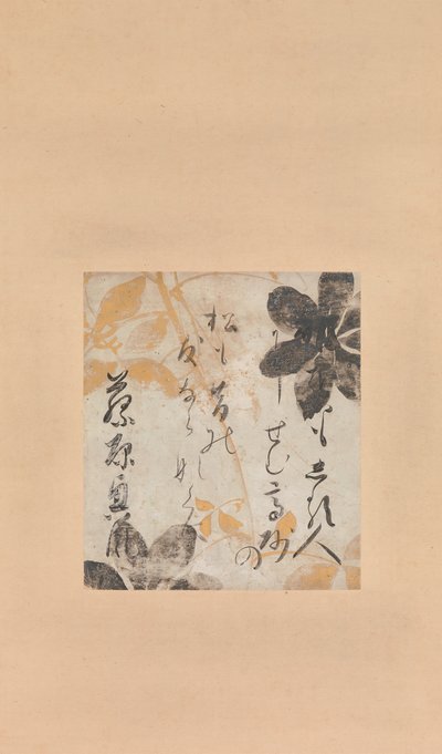 クレマチス 下絵 藤原 興風 の 詩 、 17 世紀 初頭 作： Shokado Shojo