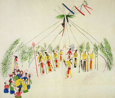 Shoshone Sun Dance（モスリンの色素） 作： Shoshone Katsikodi School