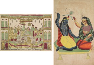 王宮のラーマとシーター (直腸)。 ラーダとクリシュナ（裏） 作： Shri Gobinda Chandra Roy