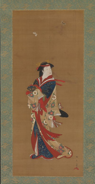 蝶のある美しさ、18世紀。 作： Shunsho
