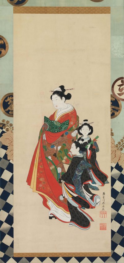 花魁と付き添い、18世紀後半。 作： Shunsho