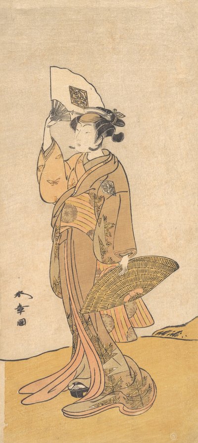丘の上に立つ女性としての中村松江二世、1773年。 作： Shunsho