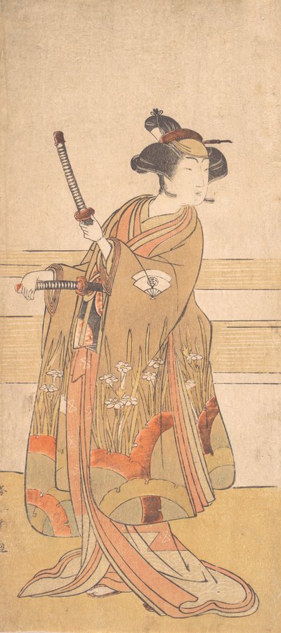 サムライウーマンとしての尾上民蔵。 1775年または 作： Shunsho