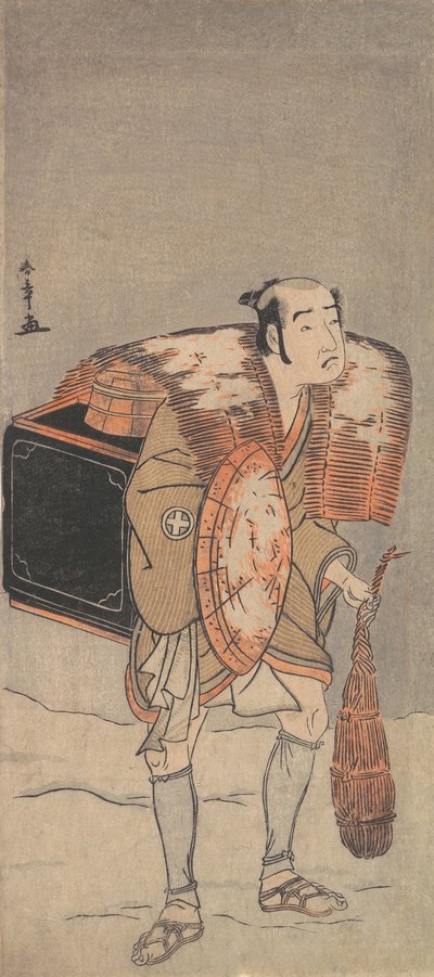 雪の中を歩く行商としての大谷友右衛門, ca. 1778年。 作： Shunsho