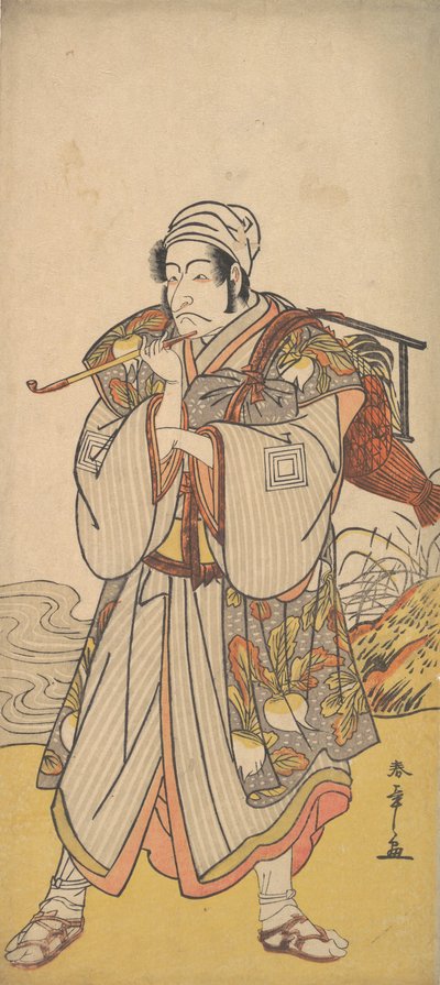 巡回行商人としての俳優三代目團十郎、1726-1792。 作： Shunsho