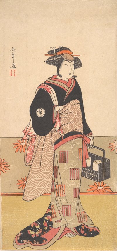 俳優の岩井半四郎四代目黒着物の女。 1780年。 作： Shunsho