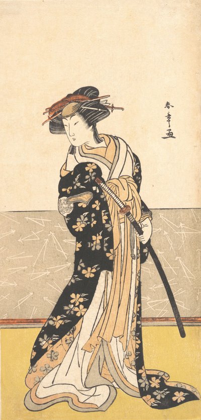 俳優の中村梨子が刀を持った花魁を演じる。 1780年。 作： Shunsho