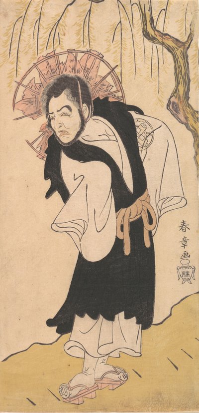 柳の木の下の僧としての俳優中村歌右衛門初代、1726-1792。 作： Shunsho