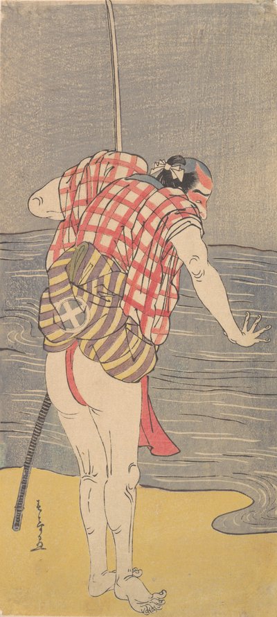 俳優大谷弘右衛門三代目、抜刀して海に出る準備万端の男。 1775年。 作： Shunsho