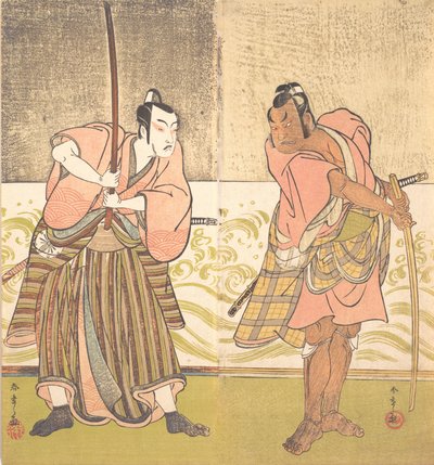 俳優の二代目坂田半五郎と俳優の四代目松本幸四郎、18世紀後半。 作： Shunsho