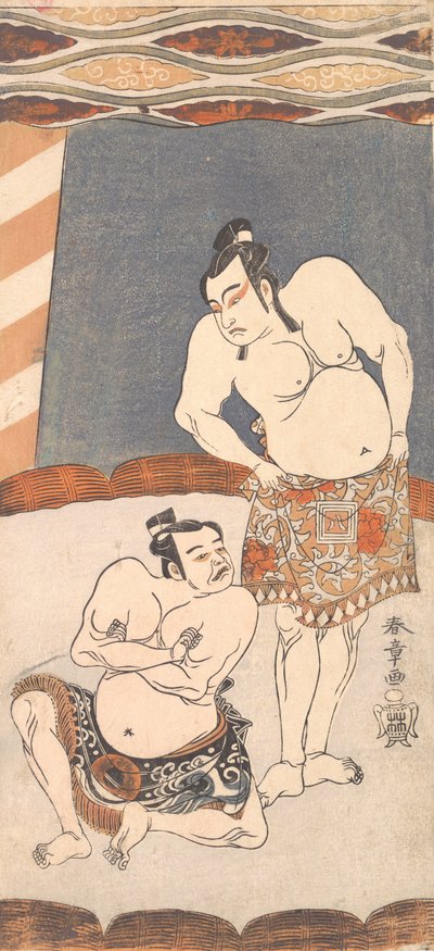 闘技場に立つ力士としての二代目市川八百造、1770年。 作： Shunsho