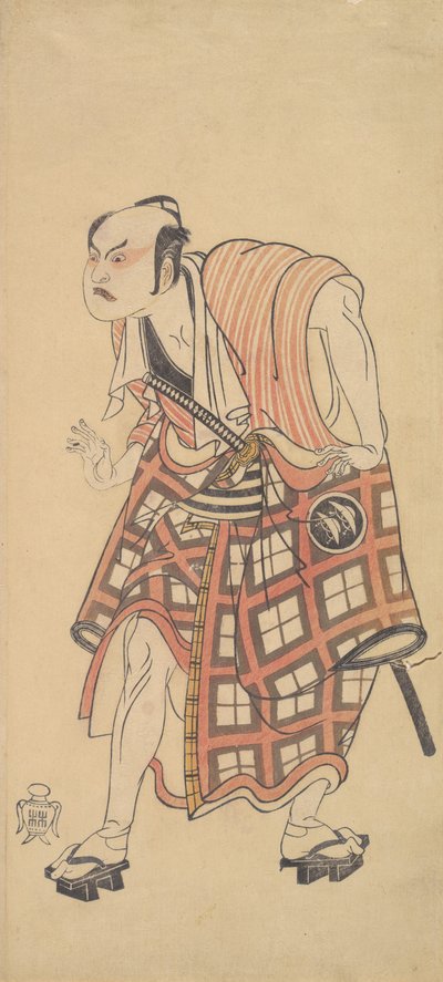 頭を前に曲げて立つ男としての二代目中島美保右衛門、1768年または1769年。 作： Shunsho