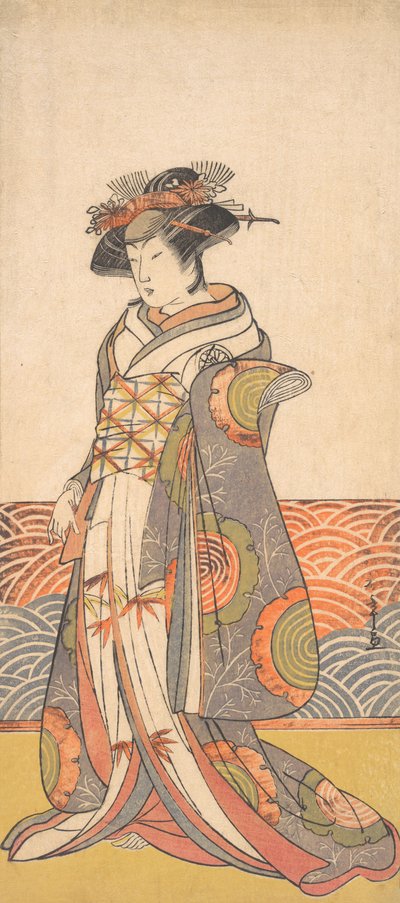 三代目 瀬川菊之丞 波模様の駄戸の部屋に立つ女 1779年。 作： Shunsho