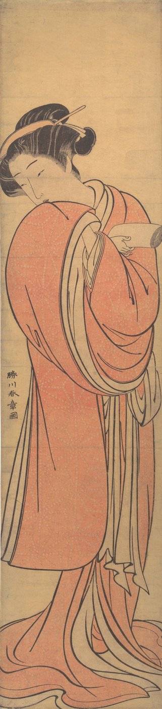 18世紀後半の赤服の女。 作： Shunsho