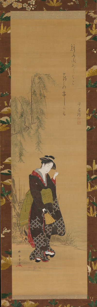 柳の木の下の女性、18世紀。 作： Shunsho