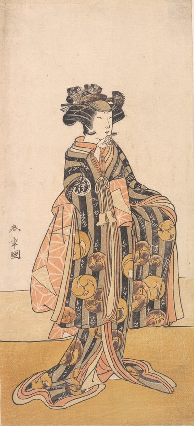 土手に立つ女巴御前としての吉沢いろは、1774年または1775年。 作： Shunsho