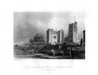 ランベス宮殿と教会、ランベス、1850 作： Shury and Son