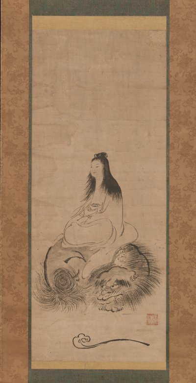 ライオンに乗った文珠、15世紀後半。 作： Shusei