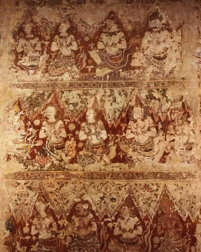 18世紀初頭のアユタヤ時代の天神を描いた壁画（石にペイント） 作： Siamese School