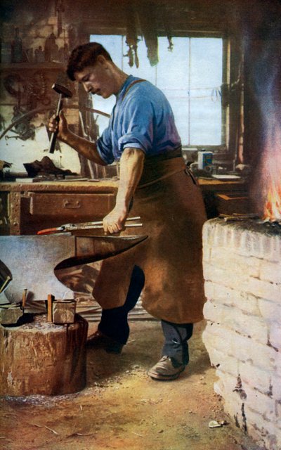 仕事中の鍛冶屋、イングランド、c1922 作： Sidney H Nicholls