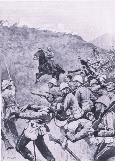 ラングスネック、1881年1月28日（第一次ボーア戦争）、陸と海でのイギリスの戦いのイラスト、1915 作： Sidney Paget