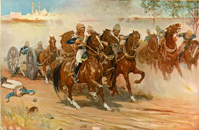 デリーの壁の下でバッテリーを節約しているロバーツ中尉、1901年。 作： Sidney Paget