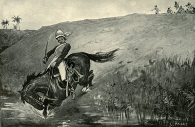 1901年、ラクナウ近くの先住民が追跡しているロバーツ中尉の狭い逃避 作： Sidney Paget