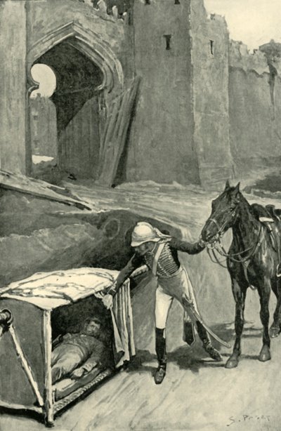 ロバーツはニコルソンが致命的にデリーの壁の下で負傷した、1901年を見つけます。 作： Sidney Paget