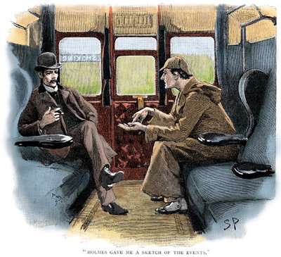 電車の中でのシルバーブレイズ、ホームズ、ワトソンの冒険 作： Sidney Paget