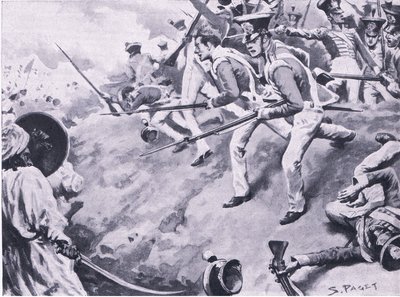 ダバの戦い、1843年3月24日、イギリスと陸海の戦い1915年のイラスト 作： Sidney Paget