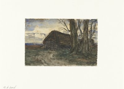 夕方の空の木の近くの羊小屋 作： Sientje Mesdag van Houten