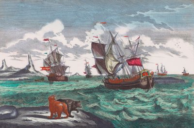 18 世紀のグリーンランド沖の捕鯨船 (彫刻) 作： Sieuwert van der Meulen