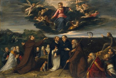 聖人によって崇拝された聖母、ca。 1609。 作： Sigismondo Scarsellino