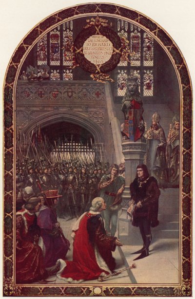 1483年6月26日、ロンドンのベイナーズ城でグロスター公リチャードに王権を提供 作： Sigismund Christian Hubert Goetze