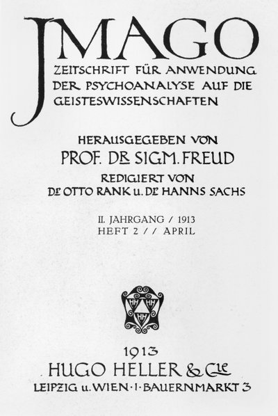 1913年4月、ヒューゴヘラー、ライプツィヒ、ウィーンが発行した雑誌「イマゴ」の表紙 作： Sigmund Freud