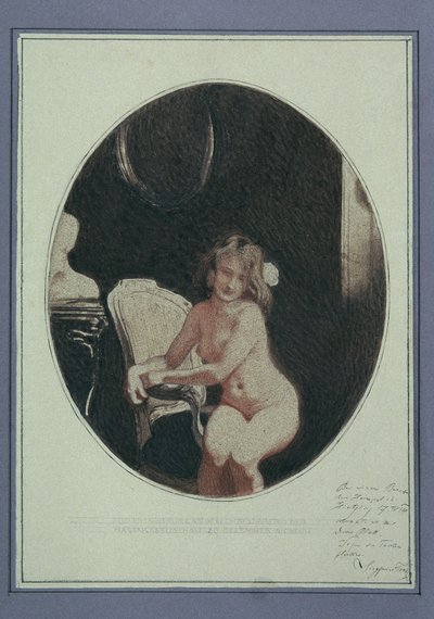 座っている女性のヌード 作： Sigmund Walter Hampel
