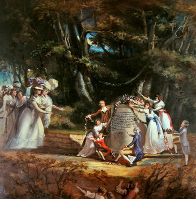 1787年にスパを訪れたオルレアン公爵夫人が健康を取り戻したことを記念して建てられたモニュメントで母を迎えるオルレアン公爵夫人の子供たち（油彩・キャンバス） 作： Silvestre Mirys