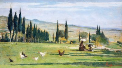 斑岩の風景」シルベストロ・レガ（1826-1895）作、油彩・キャンバス、34.5x61cm。 作： Silvestro Lega