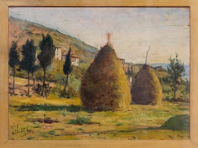 太陽の干し草の山、1890年頃（船上油） 作： Silvestro Lega