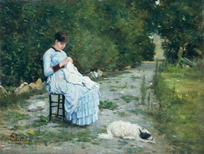 シルベストロ・レガ（1826-1895）作「庭にて」、パネルに油彩、29x38cm 作： Silvestro Lega