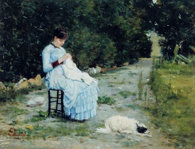 庭にて 1883年頃（油彩・板） 作： Silvestro Lega