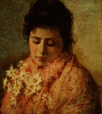 ある女性の肖像（パネル） 作： Silvestro Lega