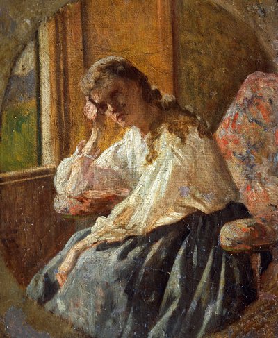 シルベストロ・レガ（1826-1895）の「女性像の習作」、三枚組の細部 作： Silvestro Lega