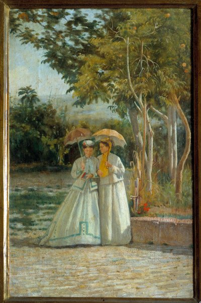 庭園の散歩 シルベストロ・レガ（18126-1895）の絵画 19世紀 フィレンツェ近代美術館所蔵 作： Silvestro Lega