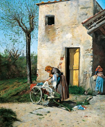 フィレンツェ近郊の洗濯屋さん 作： Silvestro Lega