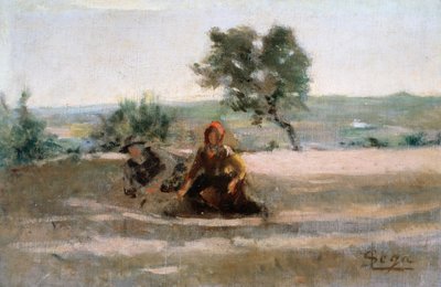 シルベストロ・レガ（1826-1895）作「若い農民たち」油彩・カンヴァス、cm 24x37 作： Silvestro Lega