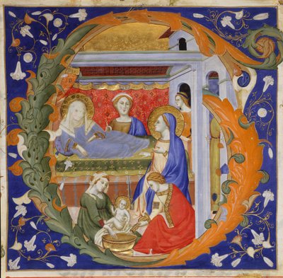 イニシャル G で聖母の誕生を伴う写本照明 1 作： Silvestro dei Gherarducci