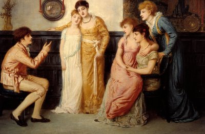 物語を女性に関連付ける若者 作： Simeon Solomon